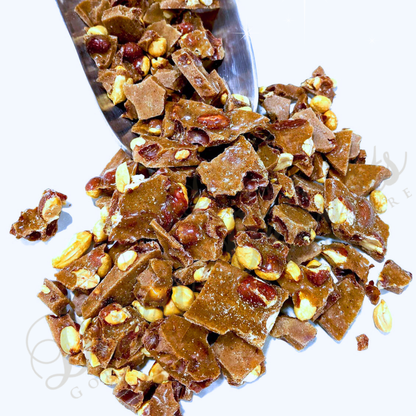 Sugar Free Peanut Brittle for Diabetics with nuts on a white background